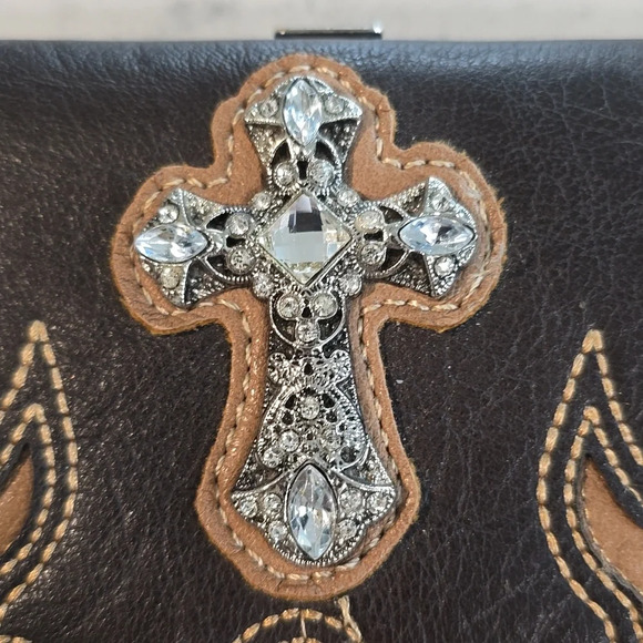 Montana West Brown Rhinestone Embelished Ladies Wallet - Picture 2 of 8